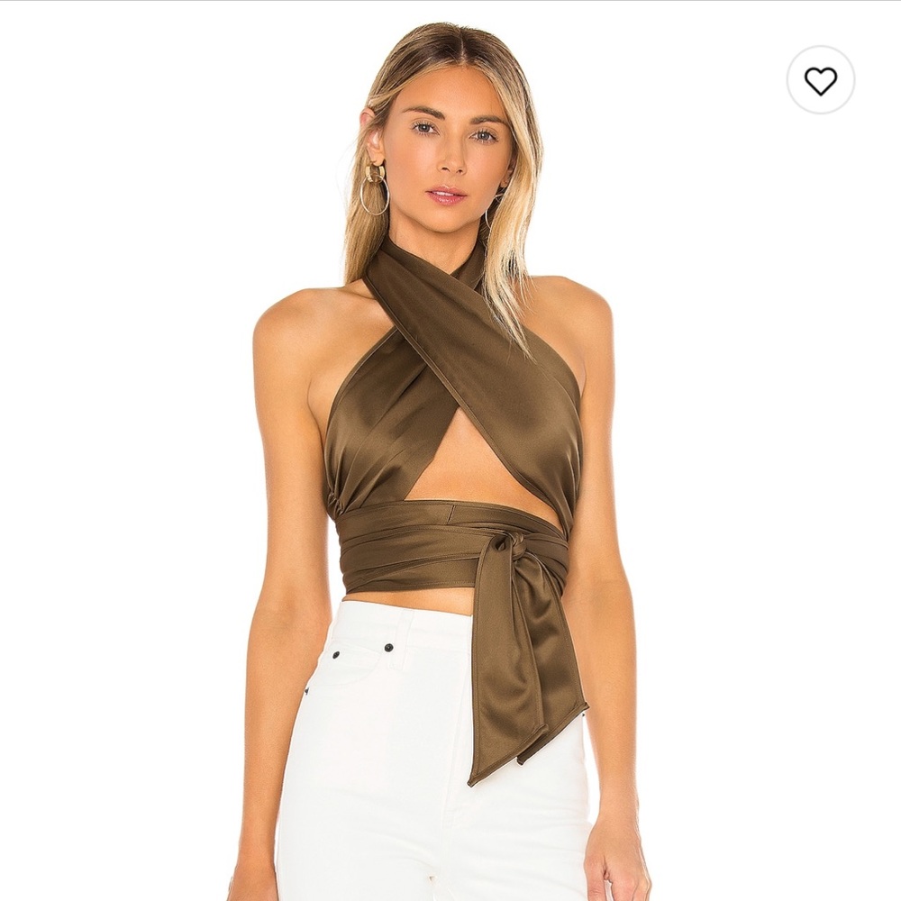 LPA cropped silk olive top